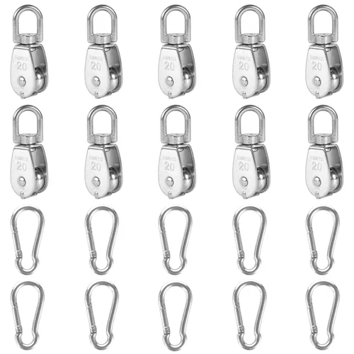 Miniatura 7 de 2 piezas de bloque de polea individual M32 de acero inoxidable 304, rueda de remolque de alambre para colgar, con 2 piezas de gancho de resorte