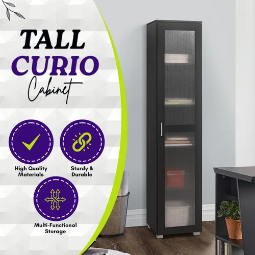 Miniatura 3 de Kings Brand Furniture Romero - Armario de almacenamiento alto Curio, estantería alta perfecta para sala de estar, cocina, dormitorio y oficina, Negro