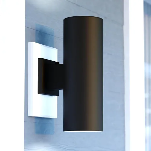 Miniatura 2 de VAXCEL Chiasso - Lámpara moderna para porche al aire libre, 5 pulgadas de ancho x 14.25 pulgadas de alto, aplique de pared cilíndrica negra con 2