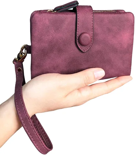 Miniatura 4 de PofeeXIO Billeteras pequeñas de cuero plegable para mujer, con ranuras para tarjetas, con cremallera y cremallera