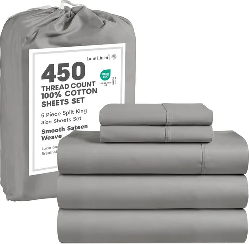 Miniatura 27 de LANE LINEN - Sábanas tamaño Split King para cama ajustable, 450 hilos, 100% algodón, 2 sábanas bajeras individuales XL, con bolsillo profundo, 05