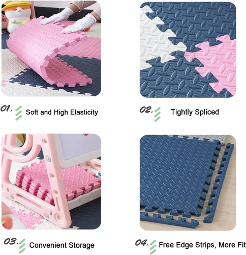 Miniatura 6 de Alfombra de juego de espuma colorida, azulejos entrelazados de EVA para piso, tapetes gruesos y suaves, perfectos para protección del suelo, garaje