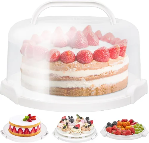 Miniatura 13 de Ohuhu - Porta pasteles con tapa y asa, recipientes para pasteles sin BPA para pasteles de 10 pulgadas con 2 asas, cubierta de plástico con base