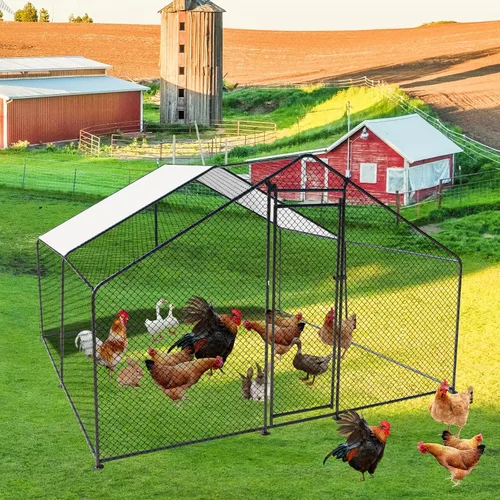 Miniatura 7 de Gallinero de metal grande de 13.1 pies de largo x 9.8 pies de ancho x 6.6 pies de alto, gallinero de corral, jaula de aves de corral, jaula