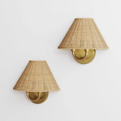 Miniatura 23 de Nathan James Celeste - Lámpara de pared de ratán, moderna lámpara de pared para casa de campo, lámpara de lectura para mesita de noche con pantalla