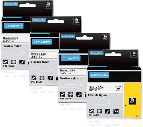 Reemplazo de etiquetas de nailon flexible industrial de 0.748 in para Dymo Rhino 18489 Cinta de etiquetas de nailon flexible | 3/4 pulgadas x 11.5