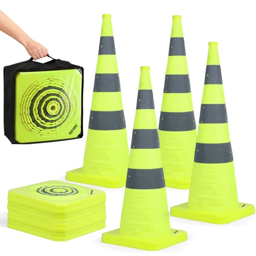 Miniatura 20 de BATTIFE [Paquete de 2] Conos de seguridad de tráfico plegables de 36 pulgadas, conos naranjas, conos emergentes multiusos con collar reflectante