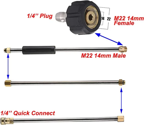 Miniatura 4 de Tool Daily - Vara de extensión para lavadora a presión, lanza de lavadora eléctrica de 90 pulgadas, conexión rápida de 1/4 pulgada, M22, 4000 PSI