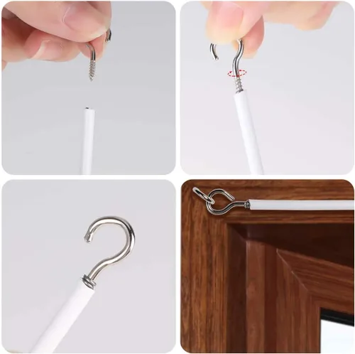 Miniatura 4 de Alambre blanco para cortina de 19.7 ft para decoración de pared, kit para colgar cuadros con 10 clips de cortina, 10 pares de ojos de tornillo