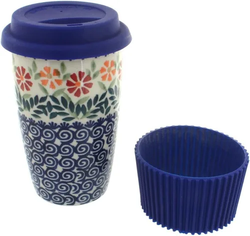 Miniatura 6 de Blue Rose Polish Pottery - Taza de café de viaje de mariposa amarilla y azul - 12 oz - Taza para llevar, se adapta a la mayoría de portavasos