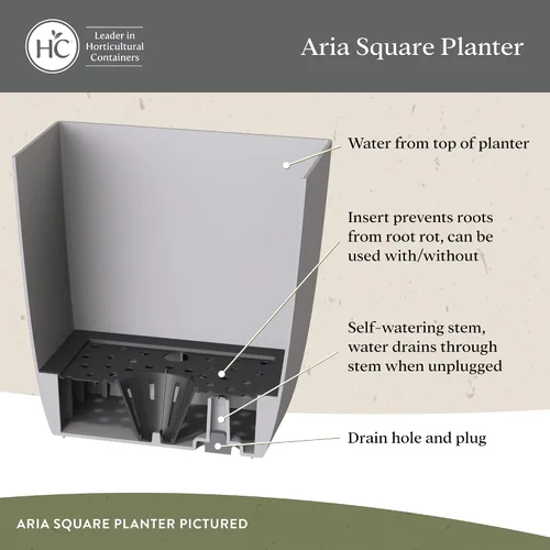 Miniatura 3 de The HC Companies Aria Maceta cuadrada de riego automático con drenaje, macetas para plantas de exterior y plantas de interior, macetas de plástico