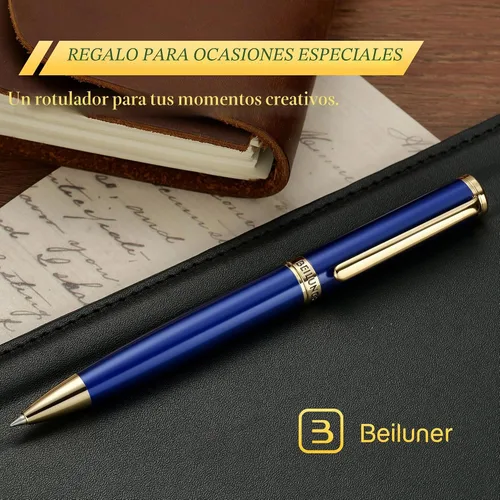 Miniatura 6 de BEILUNER Bolígrafo de gel de laca azul, impresionante bolígrafo de lujo con acabado de oro de 24 quilates, repuesto negro ADMOK, juego de regalo