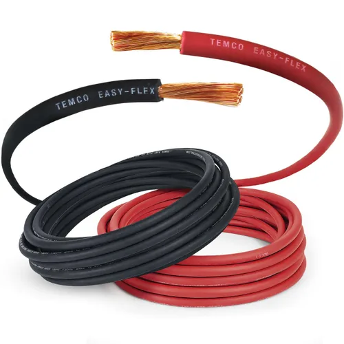 TEMCo Cable de Soldadura de Calibre 6 AWG 50 Pies Negro + 50 Pies Rojo Cobre Puro Flexible Fabricado en EE.UU. Cable de Batería - Uso Pesado Solar,