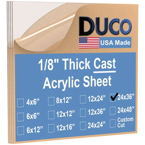 Miniatura 100 de Duco - Hoja de acrílico fundido transparente hecha en Estados Unidos, 1/8 de pulgada de grosor, 12 x 12 pulgadas, 1 paquete de láminas de plexiglás