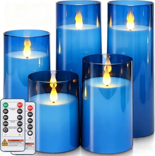 Miniatura 19 de Homemory Velas parpadeantes sin llama de color blanco puro, velas LED acrílicas con control remoto y temporizador, juego de 5