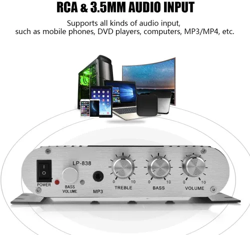 Miniatura 4 de Amplificador de audio estéreo, Mini HiFi 2.1 estéreo Bass Amplificador de potencia de audio para el hogar, amplificador digital profesional para uso