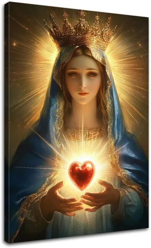 Lienzo decorativo para pared, diseño del Sagrado Corazón de María, impresiones de imágenes de la Virgen María, enmarcadas católicas para decoración