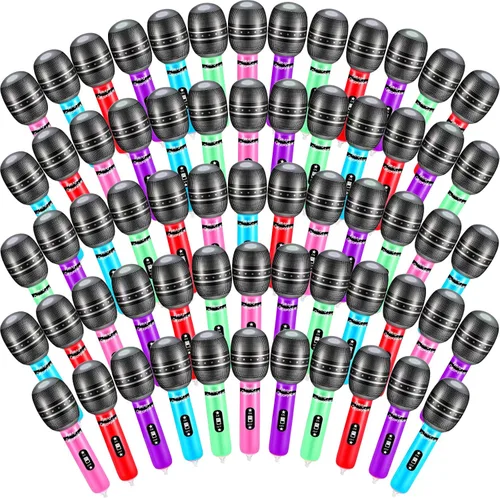 60 micrófonos inflables, micrófono inflable grande, varios colores, micrófono inflable de simulación, infla juguetes de plástico accesorios para
