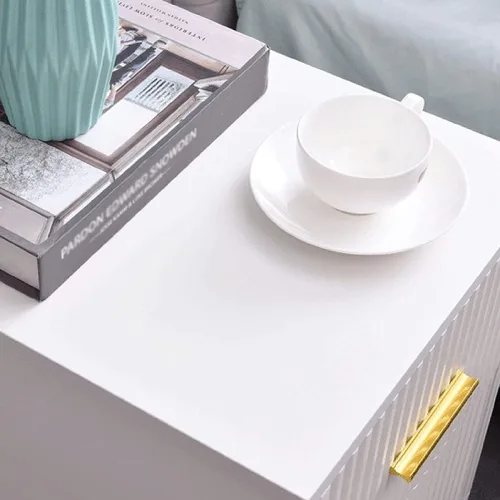 Miniatura 4 de Mesita de Noche MDF pequeña mesita de noche nórdica de lujo delgada con 2 cajones y asas de metal, corredores para dormitorio, sofá, mesa auxiliar