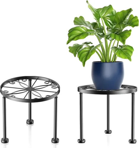 Miniatura 8 de Regalos de Jardín para Amantes de Plantas Soporte de Plantas de Metal Negro con Base Antideslizante, Resistente al Óxido, Decorativo, Redondo