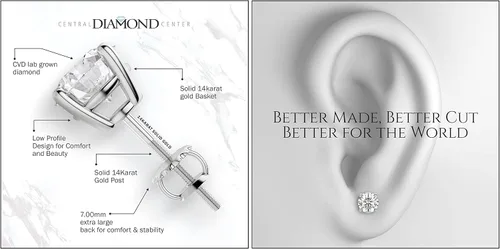 Miniatura 5 de Central Diamond Center CVD Lab-grown Diamond Earrings 14K solid Gold from 0.20ct to 2.00ct G-H VS-SI