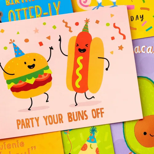 Miniatura 4 de Hallmark - Juego de tarjetas de cumpleaños divertidas (24 tarjetas en blanco con sobres) Chistes de comida, perro, pájaro, nutrias