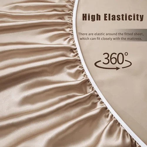Miniatura 5 de VACVELT Juego de 3 sábanas de satén color beige tamaño individual, juego de ropa de cama, sábana bajera de satén sedoso con bolsillo profundo de 15