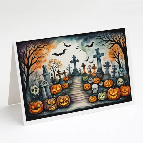 Miniatura 5 de Caroline's Treasures DAC2223GCA7P - Tarjetas de felicitación y sobres de Halloween espeluznantes de gato negro, paquete de 8 tarjetas en blanco