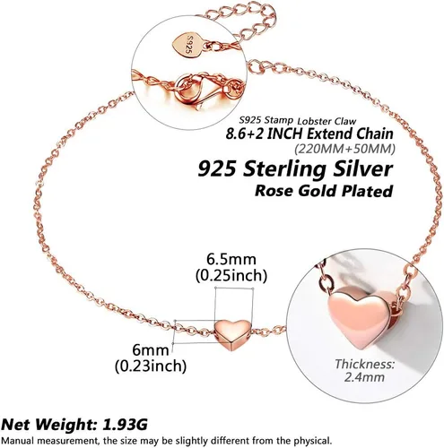 Miniatura 6 de Silvora Tobillera de plata de ley 925 para mujeres y hombres, tobilleras de corazón de eslabones cubanos para mujer, tobillera de playa con caja