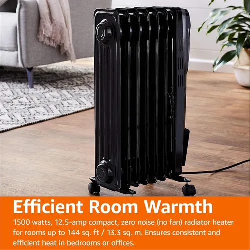 Miniatura 6 de Amazon Basics Radiador de aceite portátil para uso en interiores, 3 ajustes de calor, protección contra sobrecalentamiento, seguridad certificada