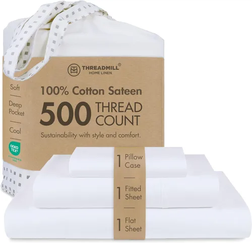 Miniatura 40 de Threadmill - Sábanas de algodón de lujo para hotel, tamaño King, 100% algodón, 500 hilos con bolsillo profundo, ajuste cómodo, suaves y frescas