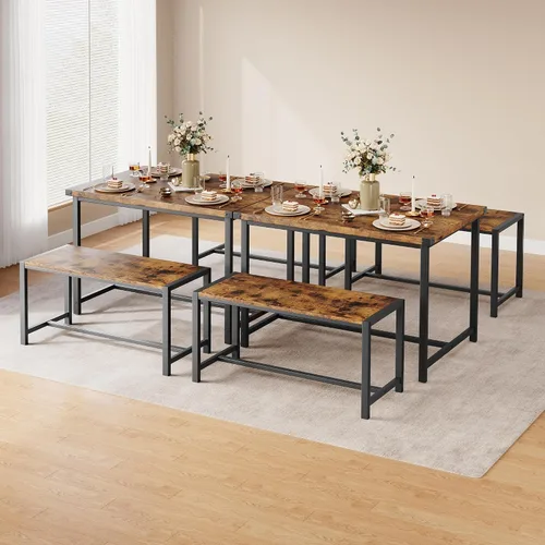 Miniatura 3 de Juego de mesa de comedor de granja para 4, juego de mesa de cocina de 3 piezas con 2 bancos, mesa rectangular pequeña y bancos para comedor, cocina