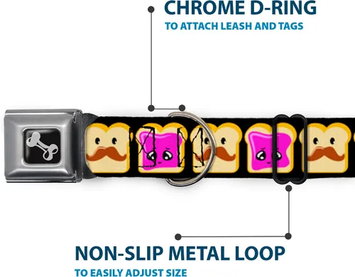 Miniatura 5 de Buckle-Down Collar de perro con hebilla de cinturón de seguridad, mantequilla de maní con bigote y gelatina, 1 pulgada de ancho, se adapta a cuello