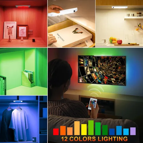 Miniatura 4 de LUXSWAY Luz LED para debajo del gabinete con control remoto, luces que cambian de color accionadas a pilas con temporizador, barra de luz regulable