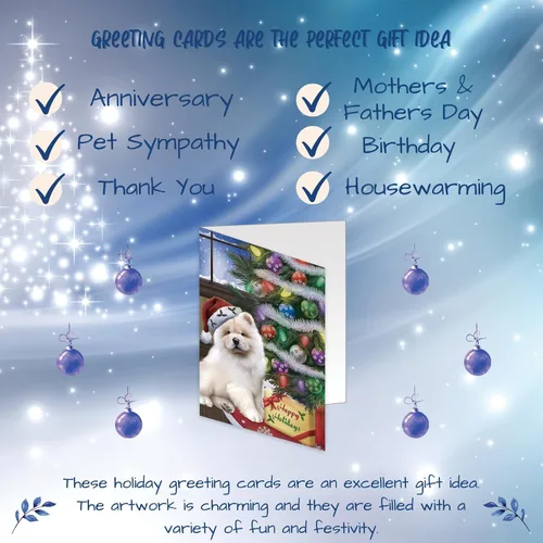 Miniatura 7 de Doggie of the Day Dogs With Tree And Present Chow Chow Dog Greeting Cards - Adorable Pets Invitation Cards with Envelopes - Pet Artwork Christmas