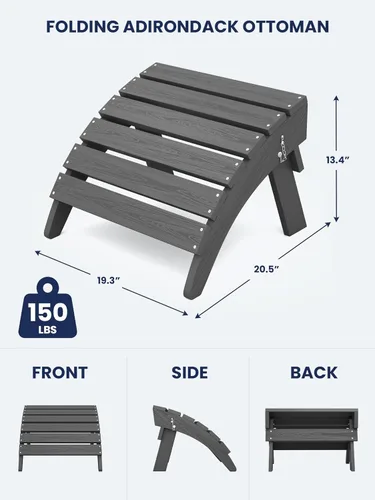 Miniatura 3 de KINGYES Otomana Adirondack plegable para silla Adirondack, gris