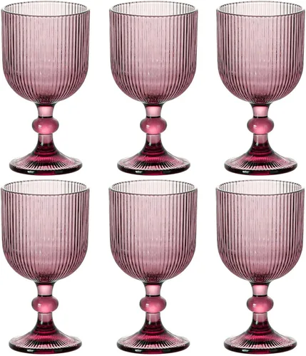 Miniatura 11 de Taganov Juego de 6 copas de vino transparentes vintage para beber vasos de vino en relieve, 13 onzas para boda, fiesta, bar, Navidad Azul
