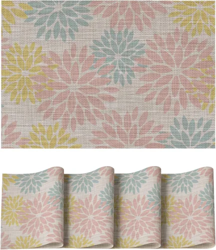Miniatura 32 de Artoid Mode - Juego de 4 manteles individuales de vinilo con diseño floral, resistentes al calor, lavables, antideslizantes, de PVC, para decoración