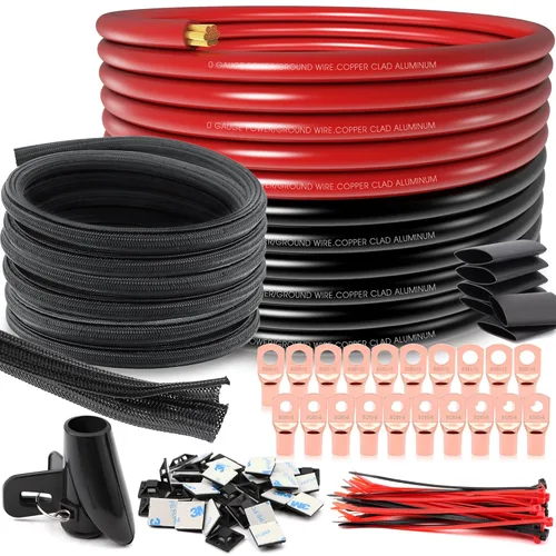 Miniatura 12 de Cable de aluminio revestido de cobre de calibre 0 de 40 pies, cable de batería 1/0, 20 conectores de terminales tipo orejeta con tubo Cable de 40