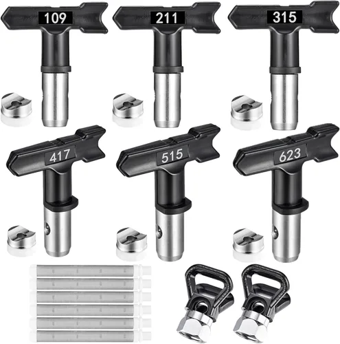 Yoption Juego de 14 puntas de pulverizador de pintura sin aire, 6 puntas de boquilla de pulverización reversibles con espaciador, 6 filtros