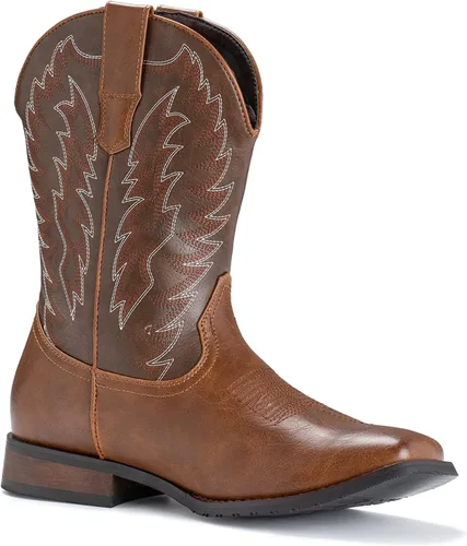 Miniatura 2 de IUV Botas de Vaquero para Hombre de Pie Ancho Punta Cuadrada Botas Occidentales con Bordado Clásico Duraderas Sin Cordones