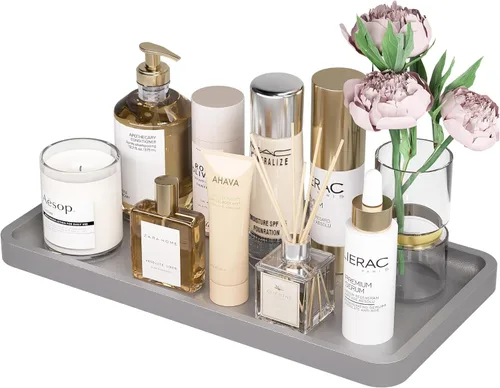 Miniatura 13 de Weenson Bandeja de tocador de baño para encimera, artículos de tocador, decoración de maquillaje, velas de perfume, bandeja de cocina para Blanco