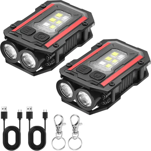 Miniatura 8 de SUNPRO Llavero Mini linterna con clip, luz de bolsillo de 8 modos, luz lateral COB roja y azul, recargable tipo C para senderismo, camping