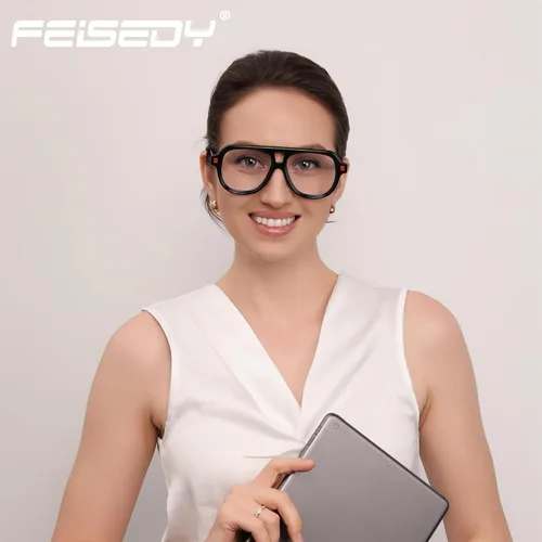 Miniatura 2 de FEISEDY Gafas de aviador con montura para mujeres y hombres, con bloqueo de luz azul, antideslumbrantes, B0039