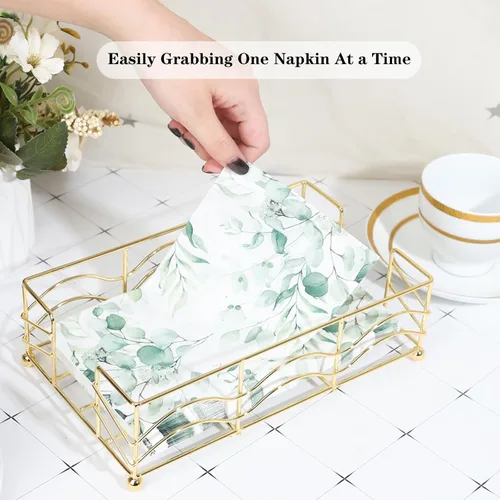 Miniatura 4 de Servilletero dorado para baño, elegante servilletero dorado para servilletas de papel desechables de baño, bandeja resistente para toallas