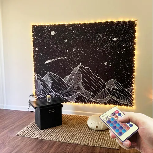 Miniatura 6 de RUICHEN Cadena de luces LED de alambre de cobre regulable de 33 pies, 100 luces LED enchufables con control remoto, blanco cálido