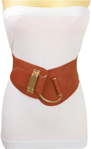 Miniatura 110 de TFJ - Cinturón ancho de moda para mujer, cintura alta, hebilla de gancho de metal dorado, talla XS, S, M, L, XL