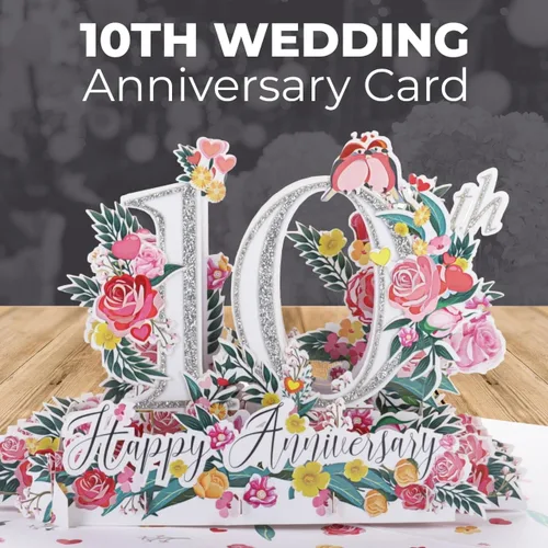 Miniatura 7 de iGifts And Cards Tarjeta de Felicitación Emergente 3D del Feliz 10º Aniversario Hito - Pareja Perfecta, Matrimonio, Boda, Elegante, Almas Gemelas