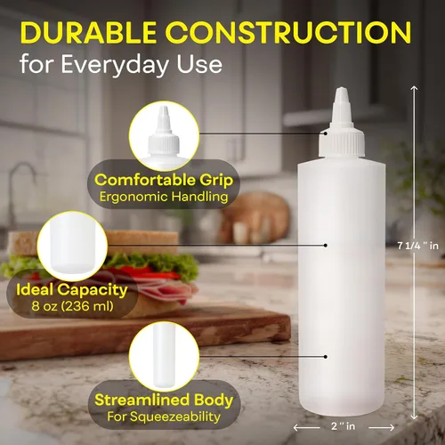 Miniatura 3 de BRIGHTFROM Botellas exprimibles para condimentos, botella vacía de 8 onzas con tapa superior giratoria, a prueba de fugas, ideal para salsa