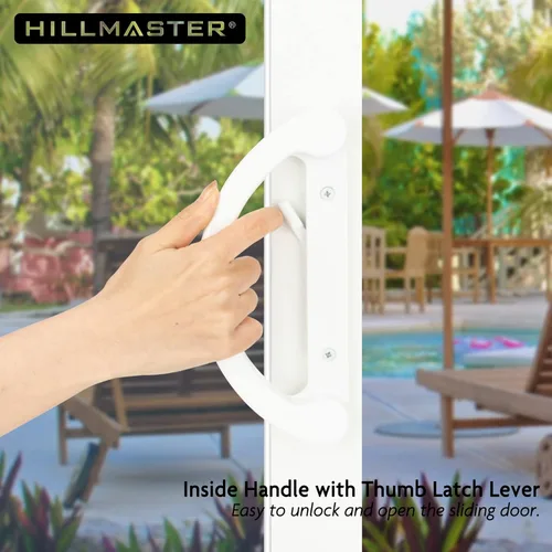 Miniatura 6 de HILLMASTER Juego de manijas para puerta corredera de patio con cerradura de muesca 45° para reemplazo, diseño reversible de estilo de muesca, sin
